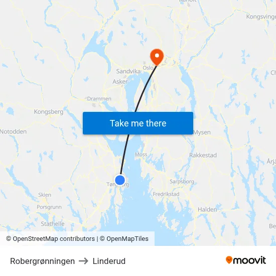 Robergrønningen to Linderud map