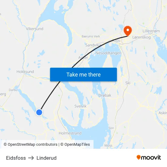 Eidsfoss to Linderud map