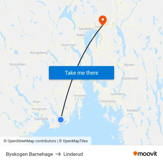 Byskogen Barnehage to Linderud map