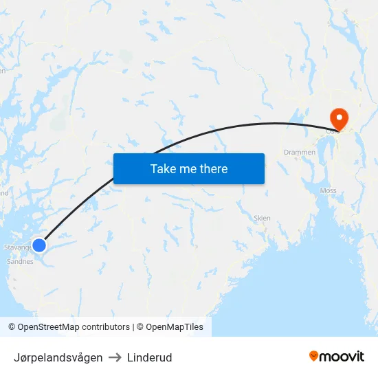 Jørpelandsvågen to Linderud map