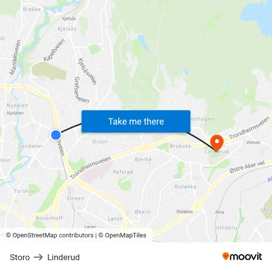 Storo to Linderud map