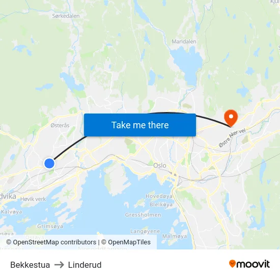 Bekkestua to Linderud map