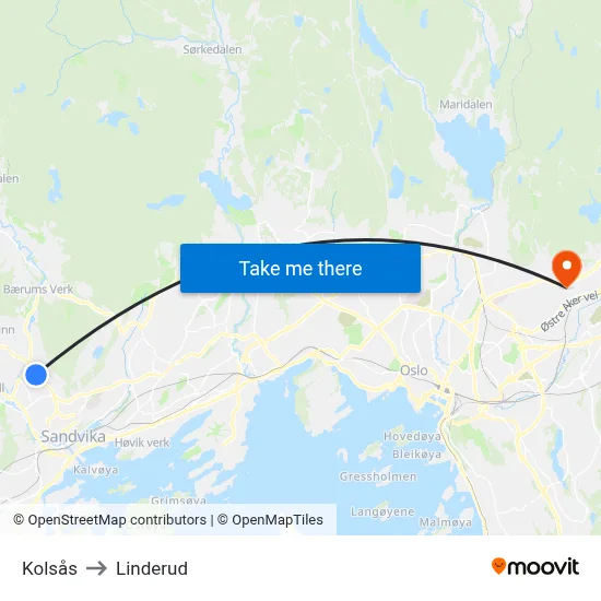 Kolsås to Linderud map