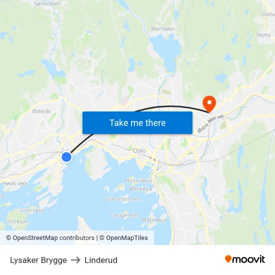 Lysaker Brygge to Linderud map