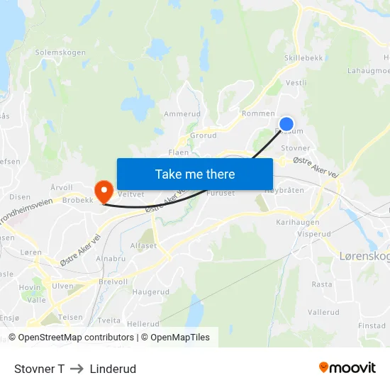 Stovner T to Linderud map