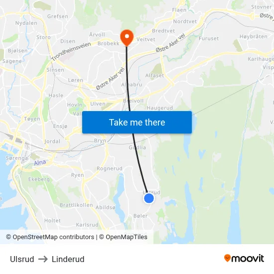 Ulsrud to Linderud map