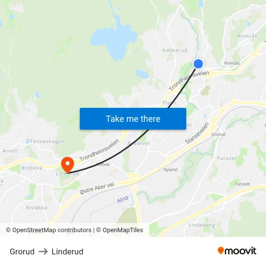 Grorud to Linderud map