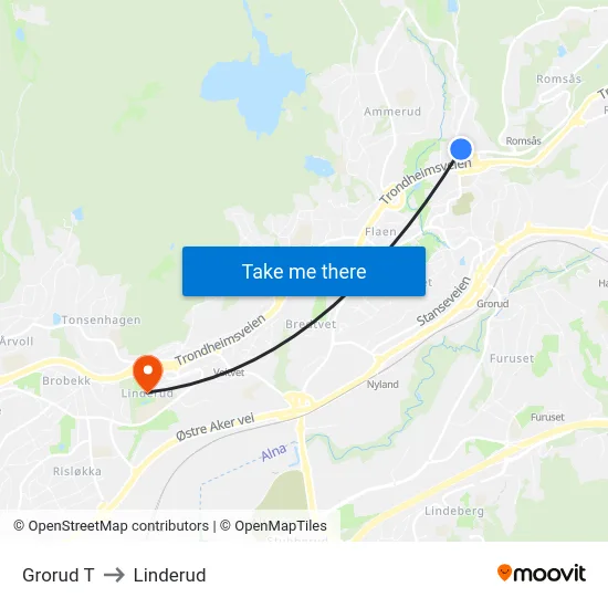 Grorud T to Linderud map