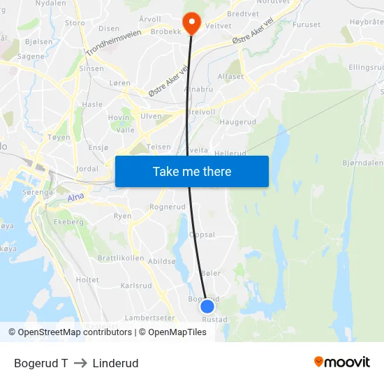 Bogerud T to Linderud map
