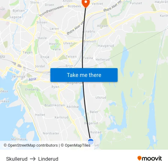 Skullerud to Linderud map