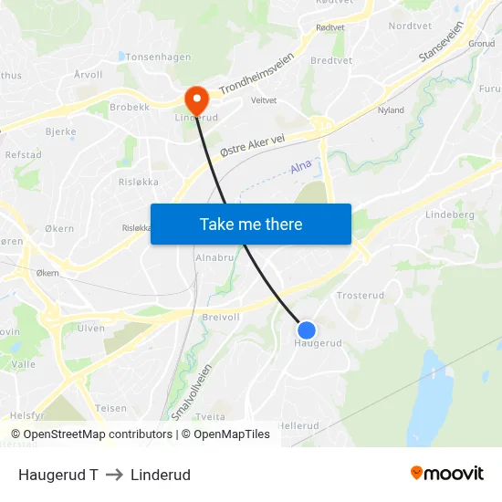 Haugerud T to Linderud map