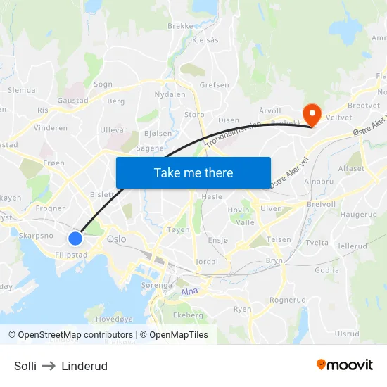Solli to Linderud map