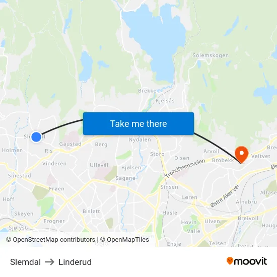 Slemdal to Linderud map