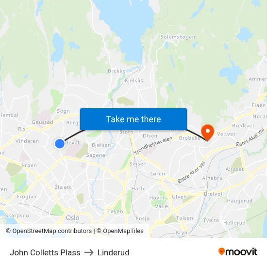 John Colletts Plass to Linderud map