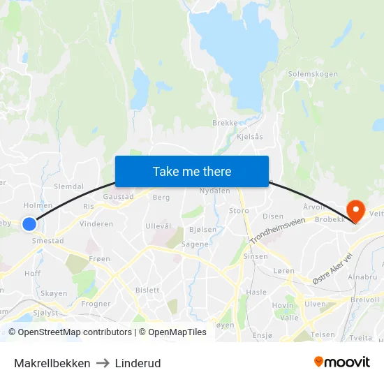 Makrellbekken to Linderud map