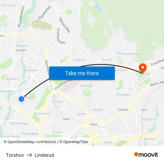 Torshov to Linderud map