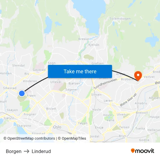 Borgen to Linderud map
