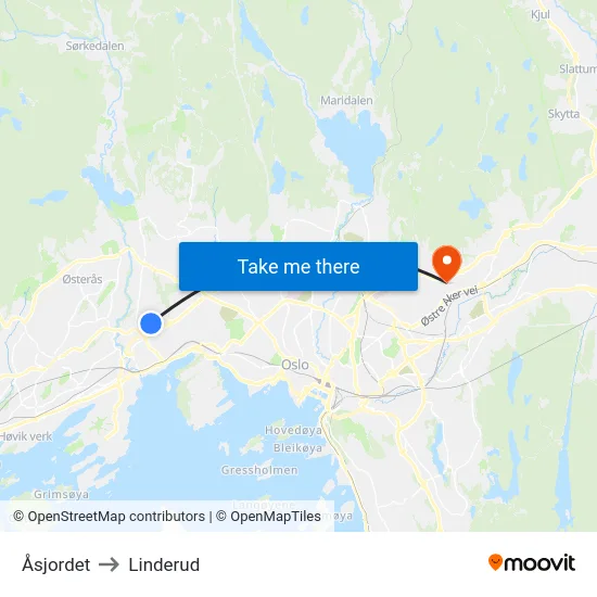 Åsjordet to Linderud map