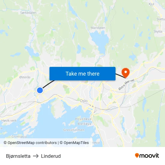 Bjørnsletta to Linderud map
