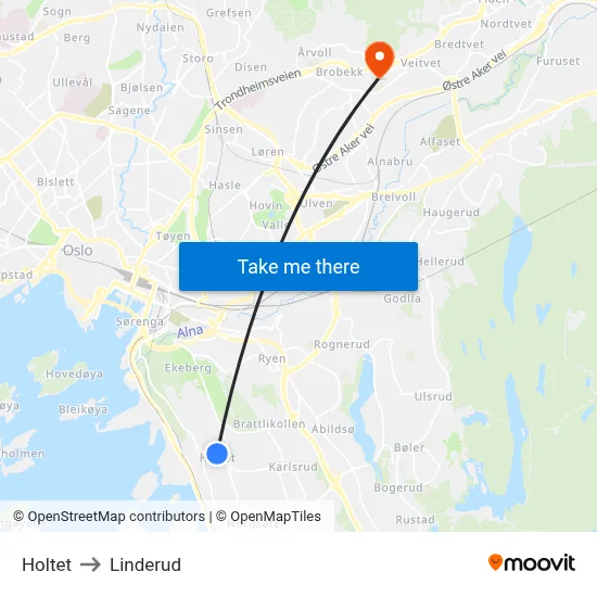 Holtet to Linderud map