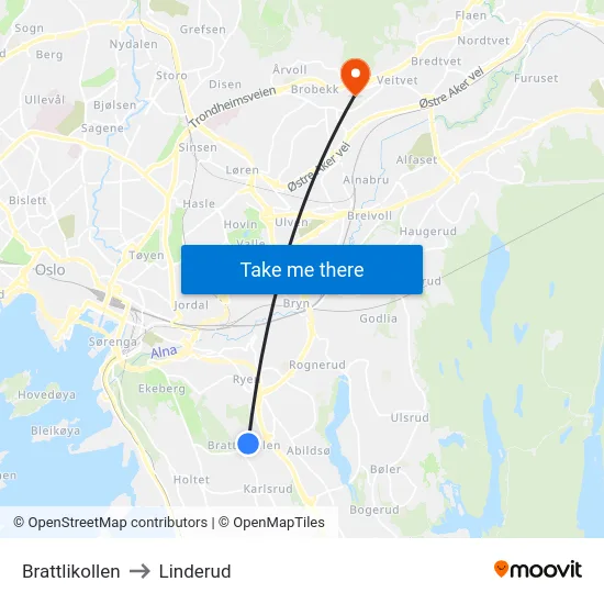 Brattlikollen to Linderud map