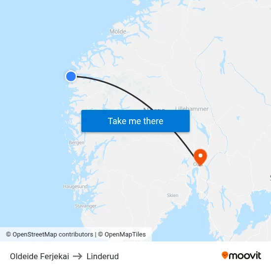 Oldeide Ferjekai to Linderud map