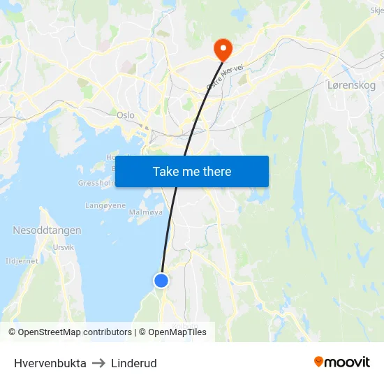 Hvervenbukta to Linderud map
