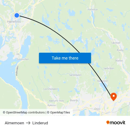 Almemoen to Linderud map