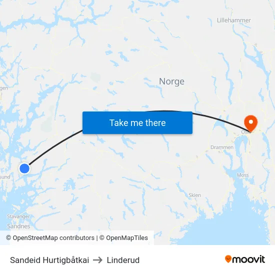 Sandeid Hurtigbåtkai to Linderud map