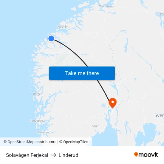 Solavågen Ferjekai to Linderud map