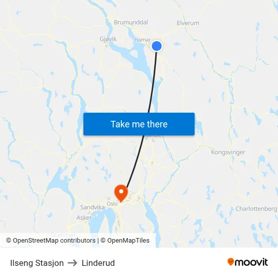 Ilseng Stasjon to Linderud map