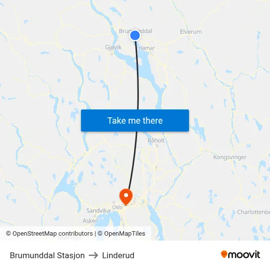 Brumunddal Stasjon to Linderud map