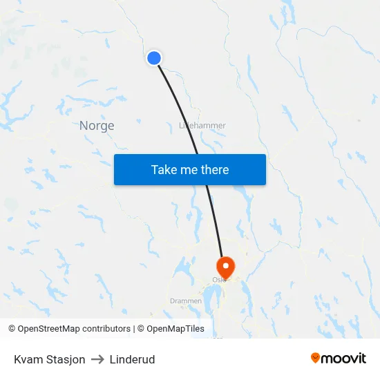 Kvam Stasjon to Linderud map