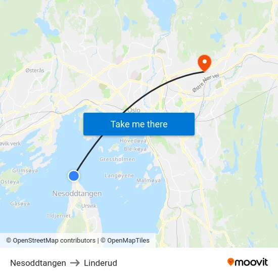 Nesoddtangen to Linderud map
