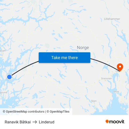 Ranavik Båtkai to Linderud map