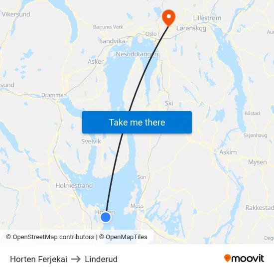 Horten Ferjekai to Linderud map