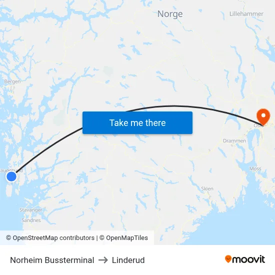Norheim Bussterminal to Linderud map