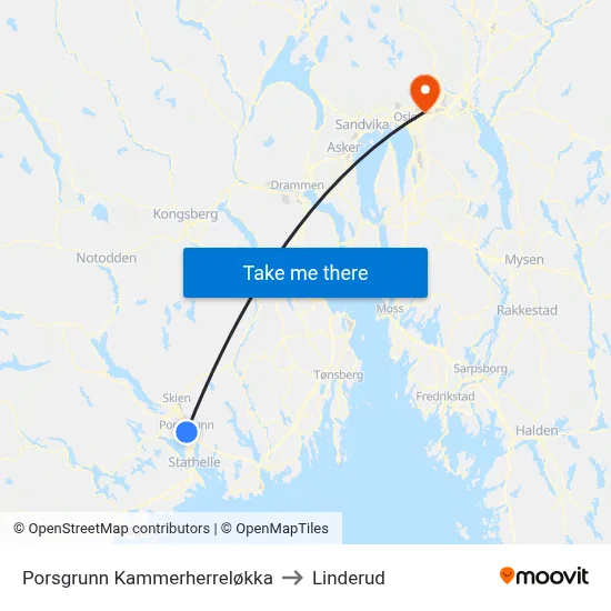 Porsgrunn Kammerherreløkka to Linderud map