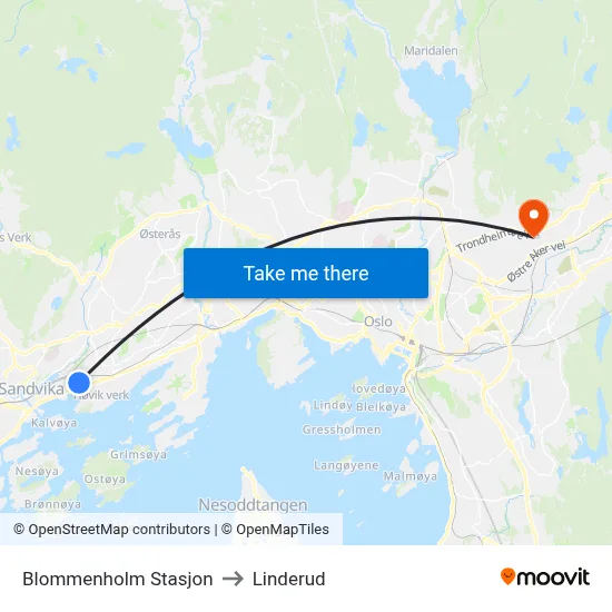 Blommenholm Stasjon to Linderud map