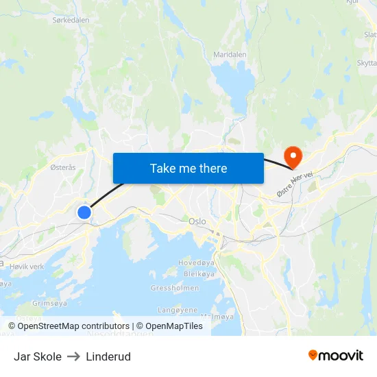 Jar Skole to Linderud map