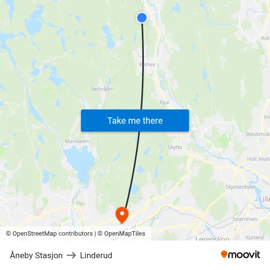 Åneby Stasjon to Linderud map