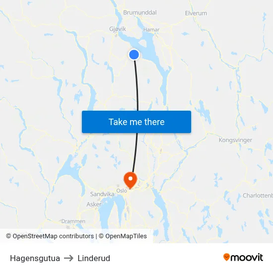 Hagensgutua to Linderud map