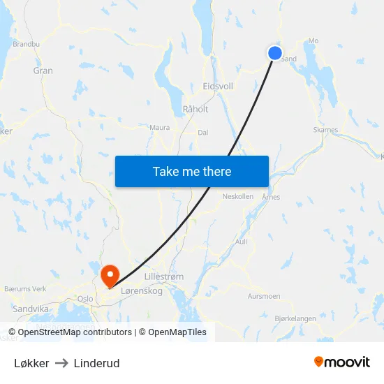 Løkker to Linderud map