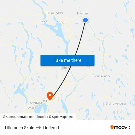 Lillemoen Skole to Linderud map