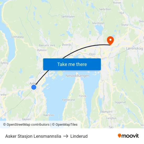 Asker Stasjon Lensmannslia to Linderud map