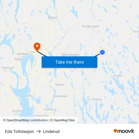 Eda Tollstasjon to Linderud map