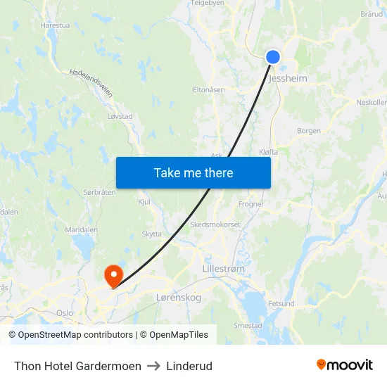 Thon Hotel Gardermoen to Linderud map
