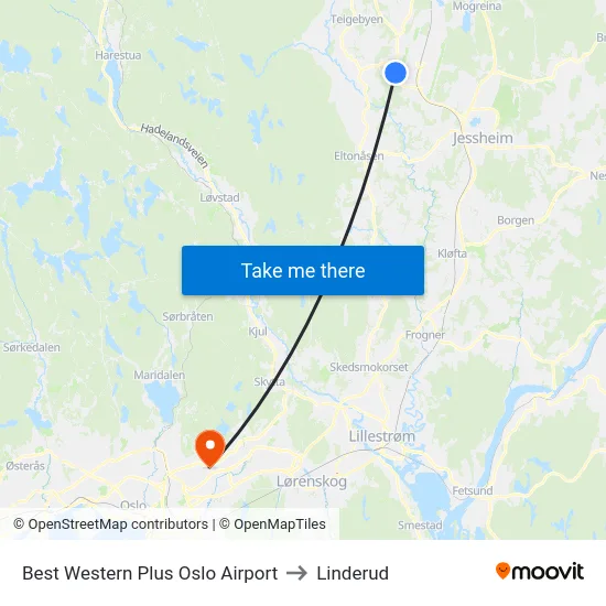 Best Western Plus Oslo Airport to Linderud map