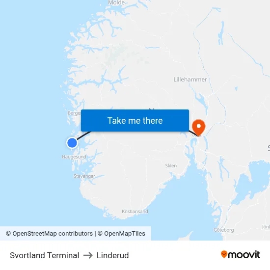 Svortland Terminal to Linderud map