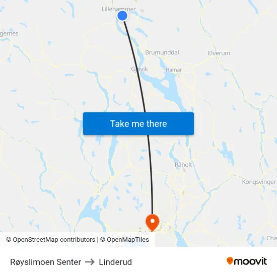 Røyslimoen Senter to Linderud map